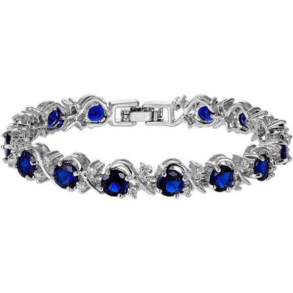 Blossom CZ Tennis Bracelet, 6 Colors, White Gold Plated - Picture 2 of 6